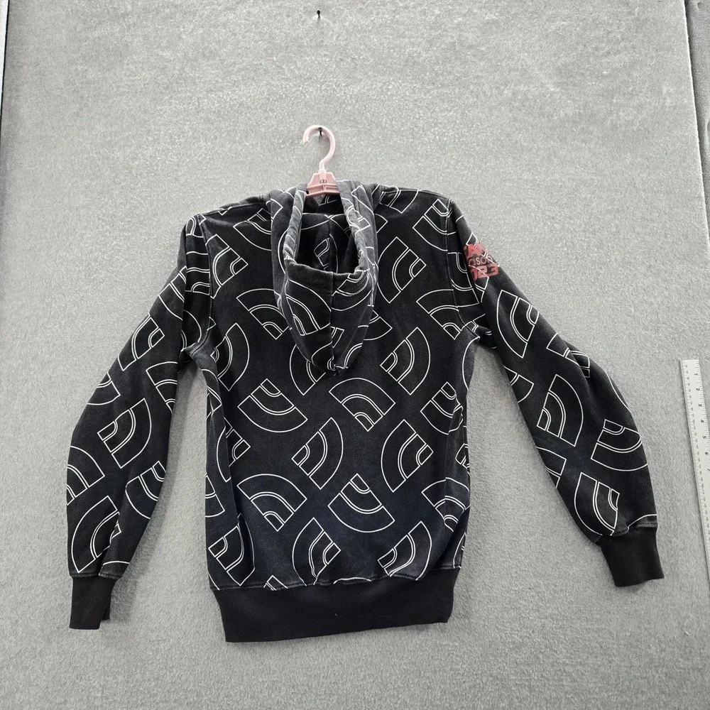 The North Face Men Hoodie S‎ Black Geometric Allover Print Logo Long Sleeve